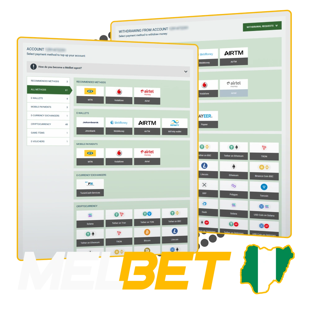 Learn about payment and withdrawal methods accessible for Nigeria at Melbet.