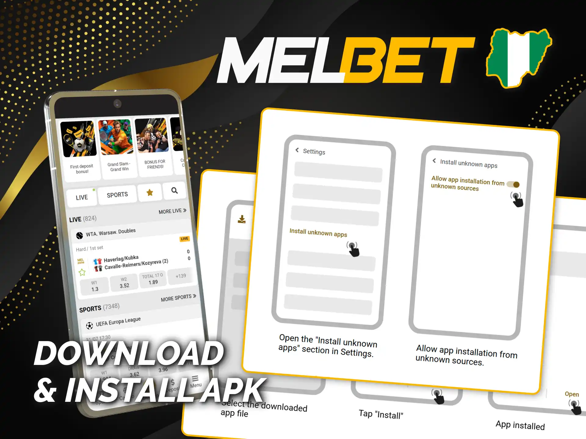 Get Melbet official Android app by downloading and installing APK.