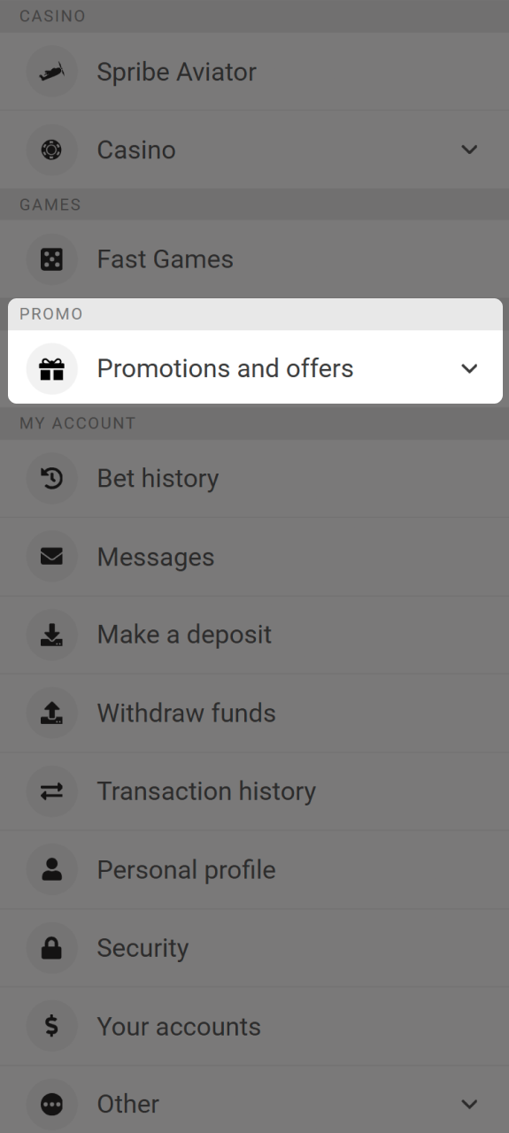Navigate to the Melbet promo section in your app profile.