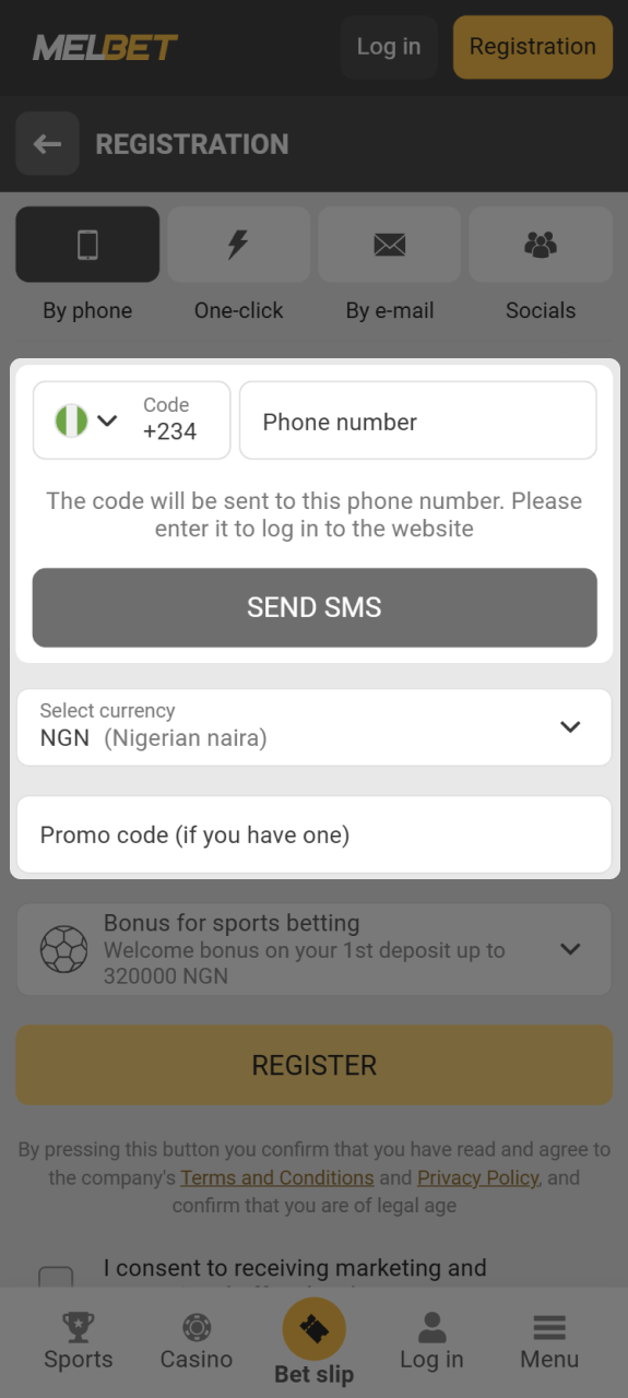 Complete registration and fill in required information on Melbet app.