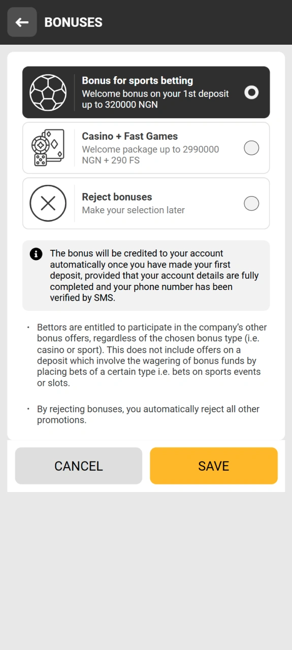 Get your Melbet Nigeria welcome bonus during registration with app.