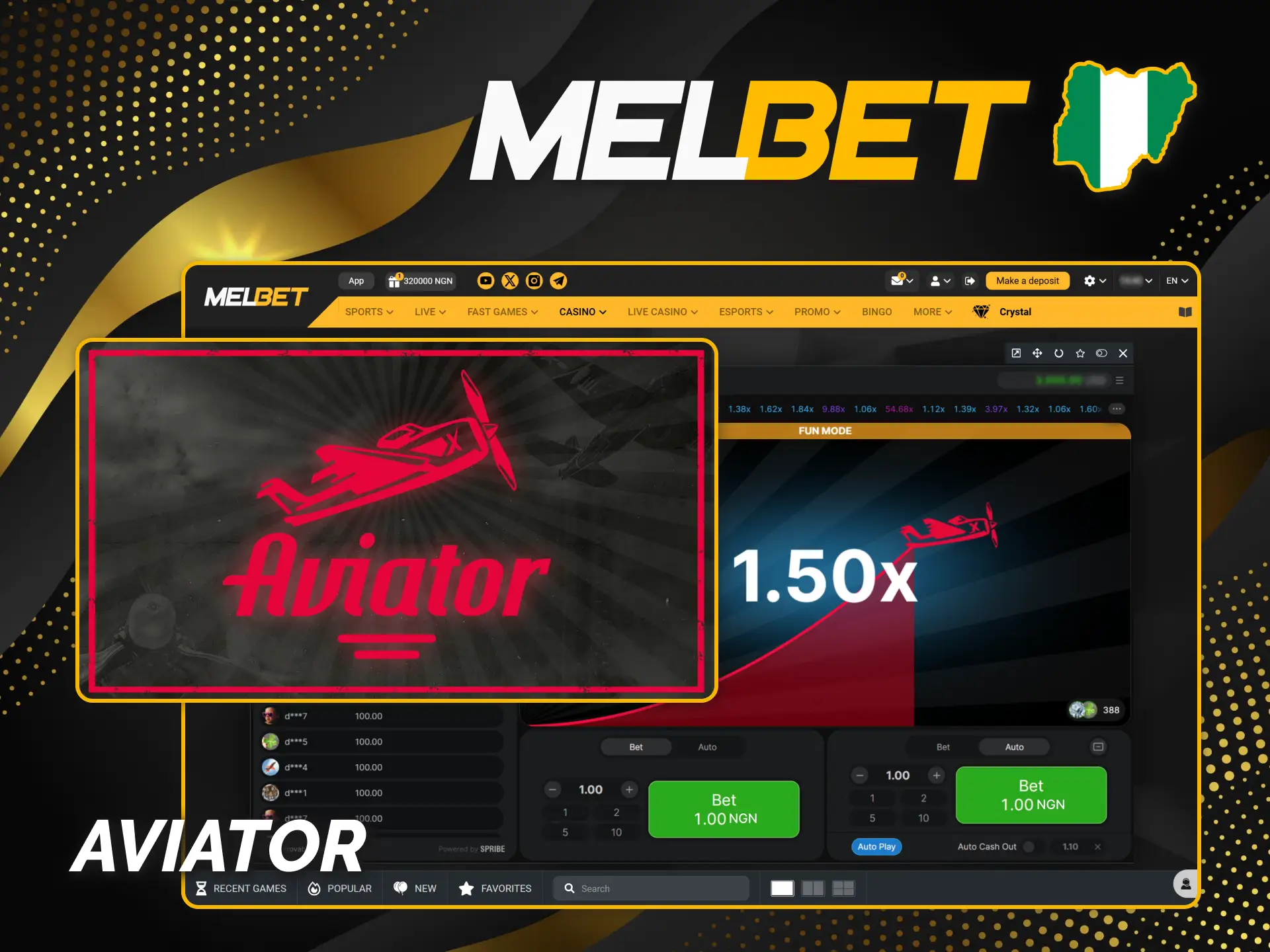 Play the popular Aviator crash game at Melbet official casino.