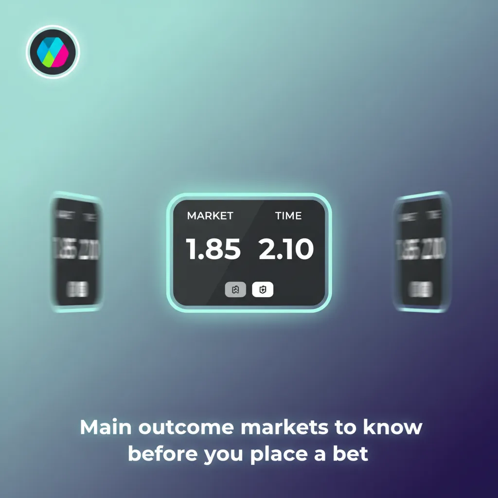 Infographic of betting outcome markets: 1X2, Double Chance, DNB, Over/Under, BTTS, Handicap, Correct Score.