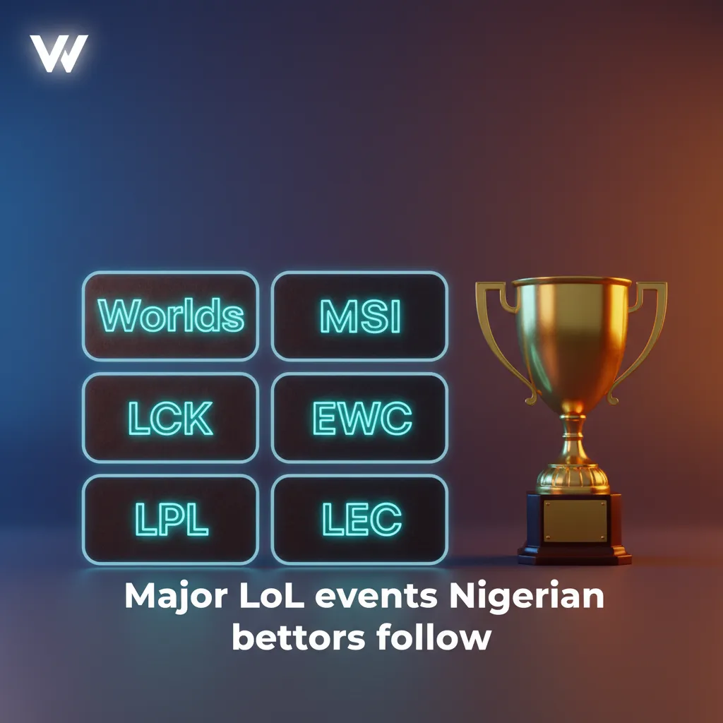 List of major LoL events Nigerian bettors follow: Worlds, MSI, EWC LoL, LCK, LPL, LEC; deep markets, high limits.