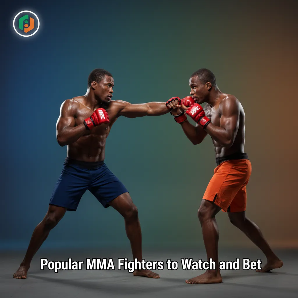 Graphic of popular MMA fighters to watch and bet: Adesanya, Usman, Makhachev, Pereira, Edwards, O’Malley, Zhang Weili.