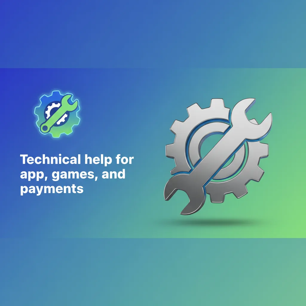 Technical help for app, games, and payments: chat/email; login, OTP, crashes, game freezes, payment errors; fixes in 2–24h