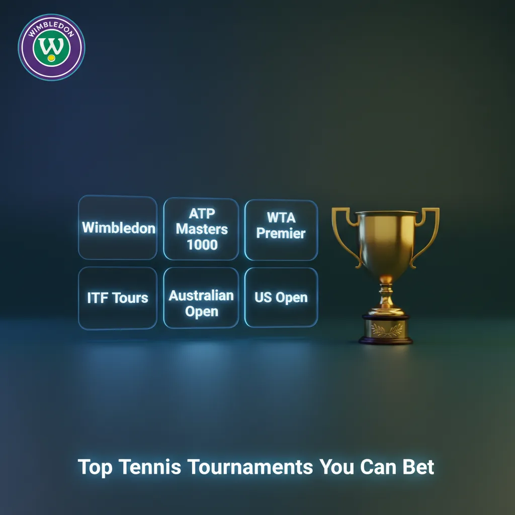Banner listing top tennis tournaments to bet: Australian Open, Roland Garros, Wimbledon, US Open, ATP/WTA tours and finals.