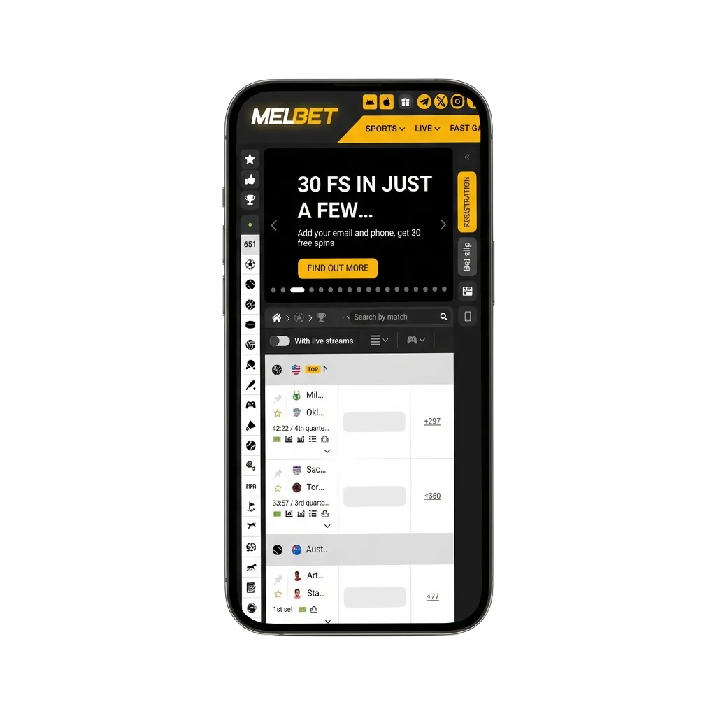 Melbet mobile app download screen showing Android APK and iOS installation options for sports betting in India