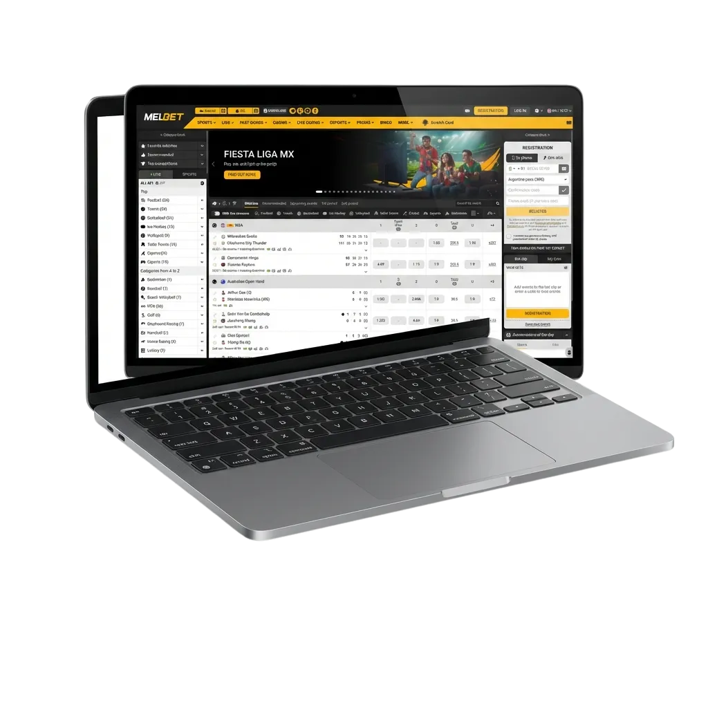 Melbet desktop app interface showing casino games, roulette, and slots on Windows and MacOS computers