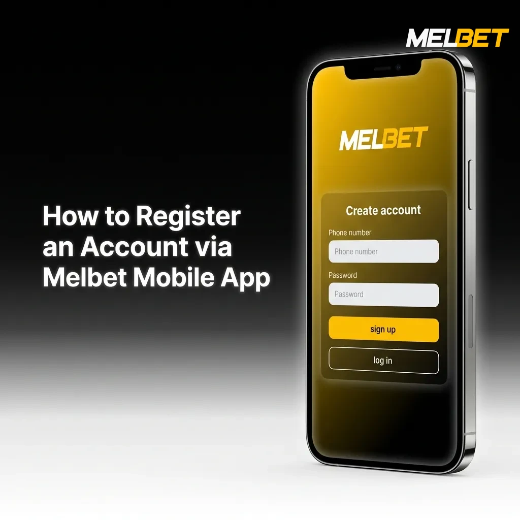 Step-by-step guide showing how to register a new account using the Melbet mobile betting app interface