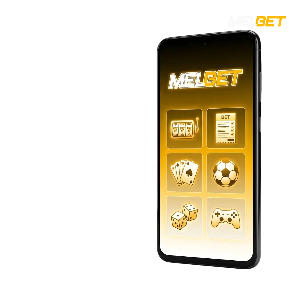 Melbet Android app interface showing sports betting options and casino games for mobile users