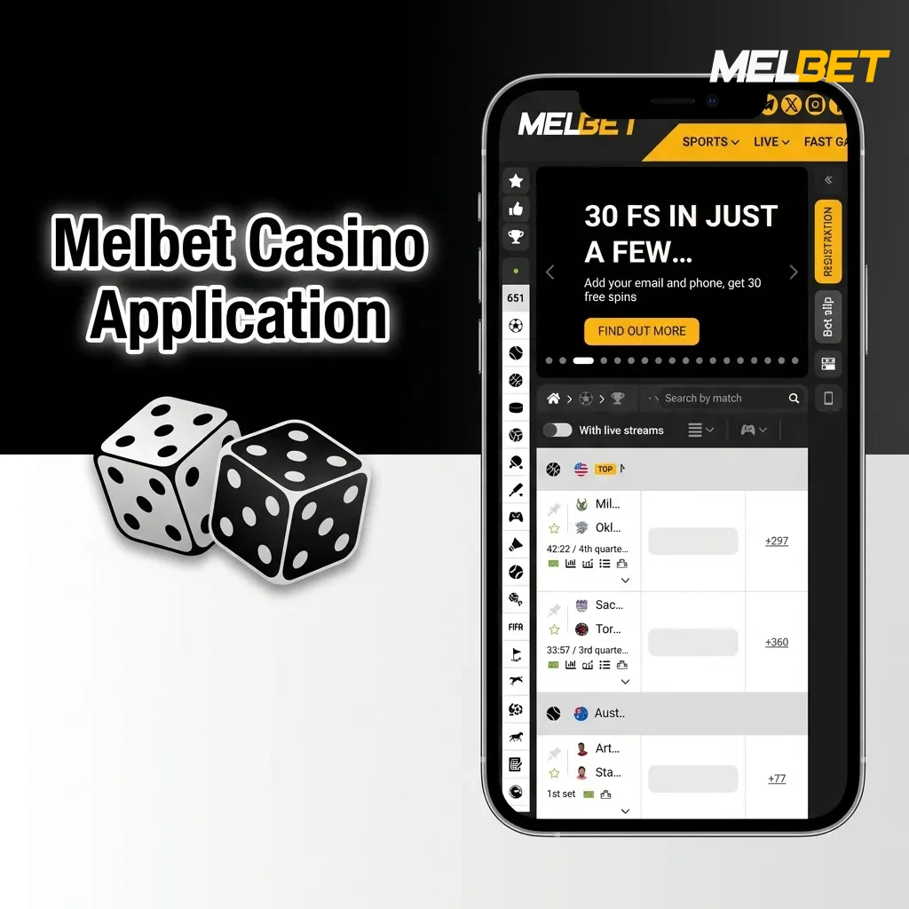 Melbet Casino app interface showing slots, table games, and live dealer options from top gaming providers.