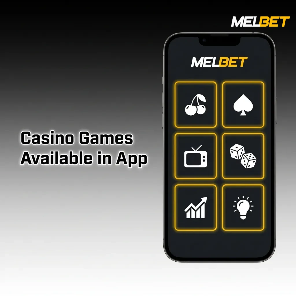 Melbet casino app interface showing diverse gaming categories including slots, live casino, table games, and jackpot options