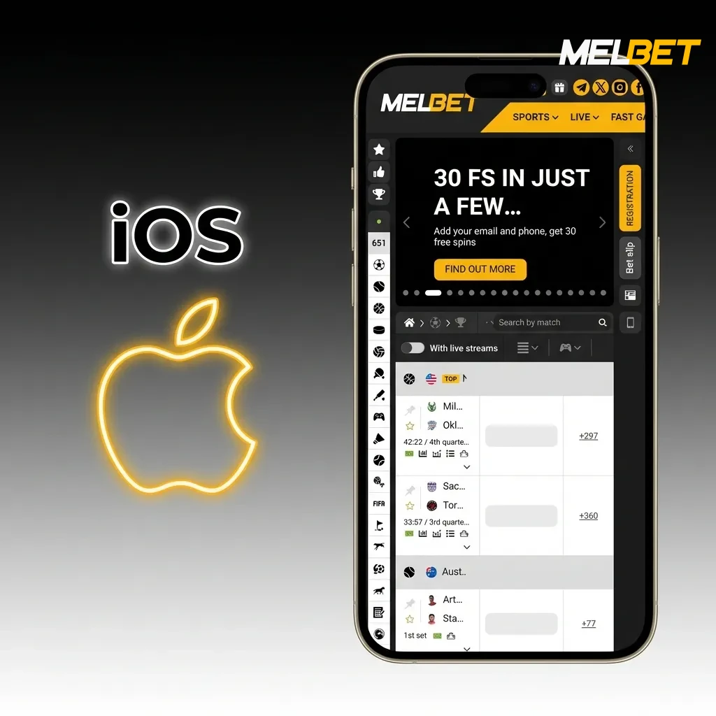 iPhone displaying Melbet app download page from App Store with Get button and iOS installation steps
