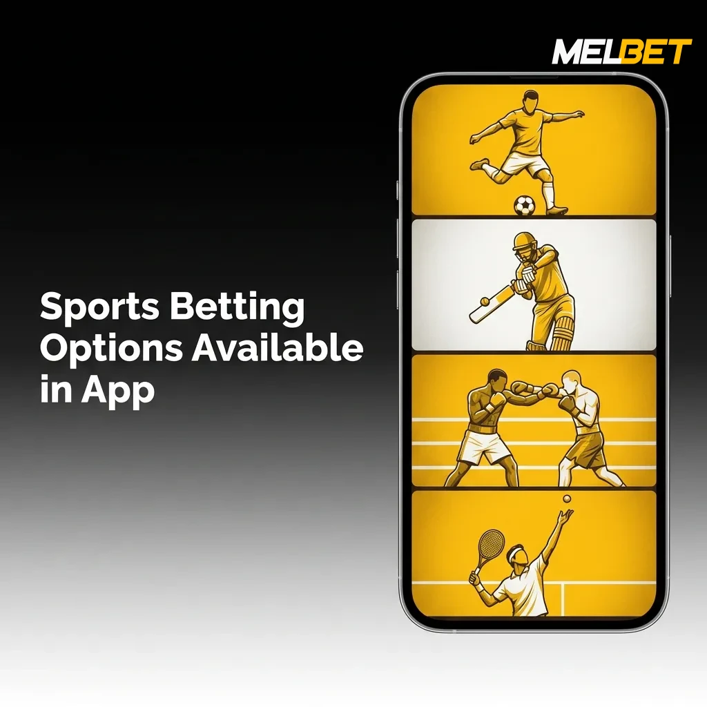 Melbet app sports betting options including cricket, football, tennis, basketball, kabaddi, and esports markets